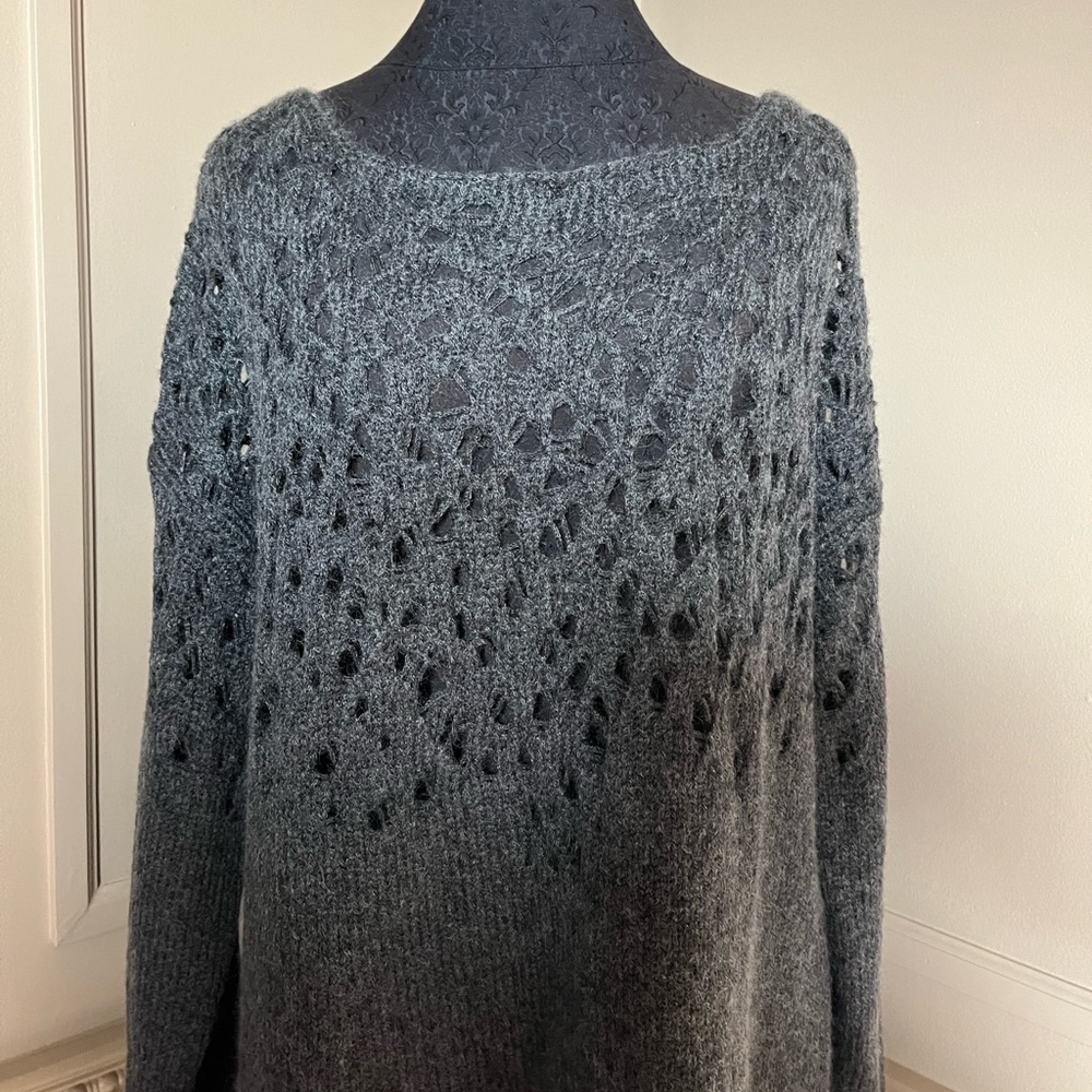 Eileen Fisher Open Weave Gray Wool & Mohair Sweater XL